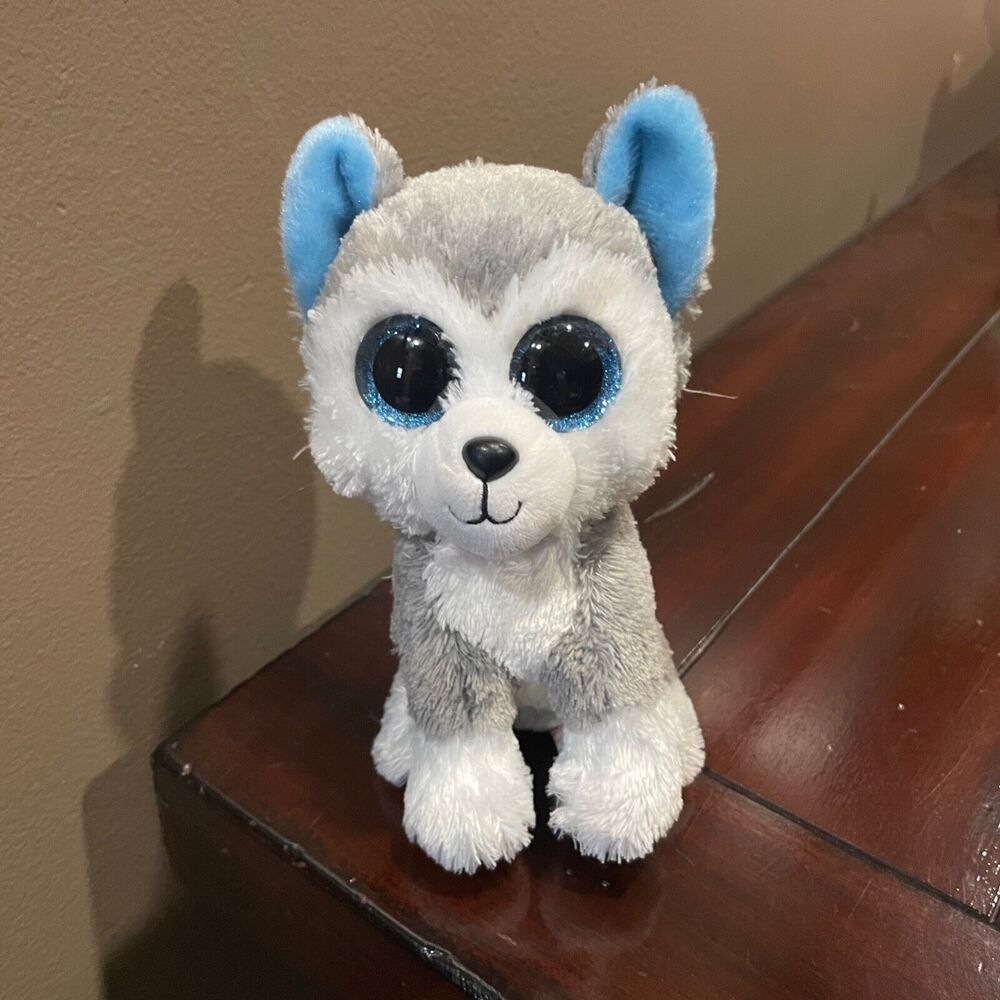 Ty Beanie Boos Collection SLUSH Grey & White Husky Dog 6.5" Plush Stuffed Animal